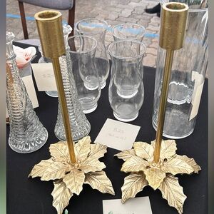 Gold Leaf Candle Holders - Pair